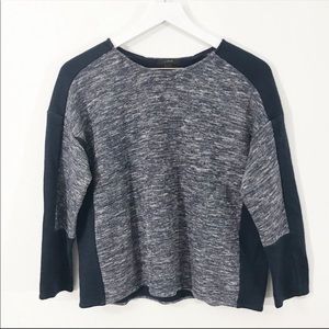 J. Crew Navy Marled 3/4 Sleeve Crop Wool Sweater